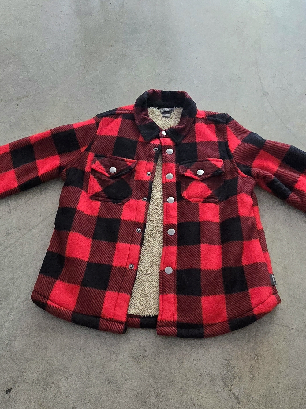 Eddie Bauer Red & Black Buffalo Plaid Sherpa-Lined Kids Jacket